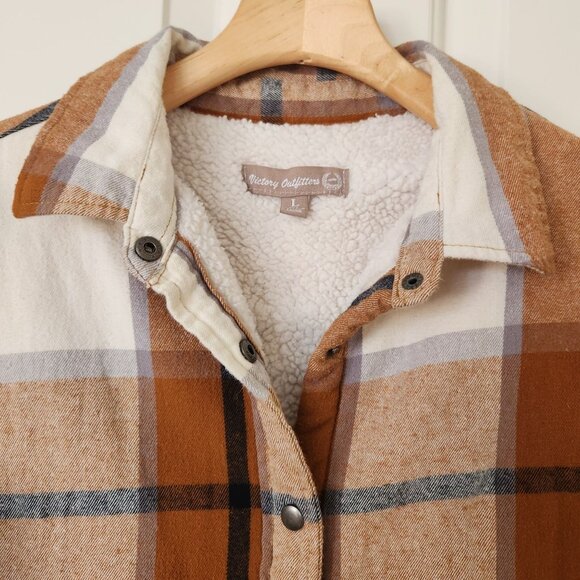 Victory Outfitters Plaid Snap Front Sherpa Lined Flannel Shirt Jacket Cozy - Picture 3 of 11
